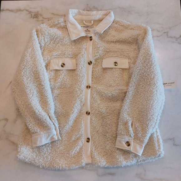 The Sweatshirt Project Women's XL Cream‎ Sherpa Faux Shearling Button Up Jacket - Picture 3 of 10